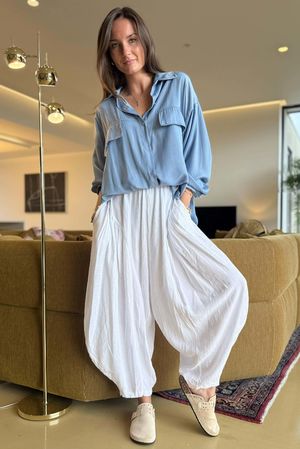 Noa Linen Blend Sia Barrel Trouser White